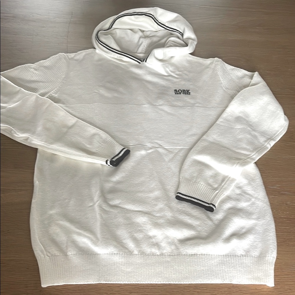 White Hoodie Sweater with Black Accents